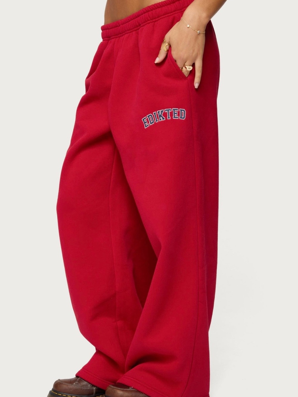 Edikted Kids Red Wide-Leg Sweatpants with Logo - Picture 1 of 3